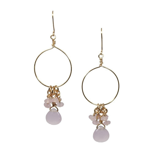 Pink Chalcedony and Jade  Cluster Hoop Earrings